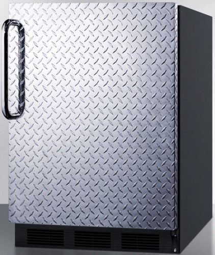 Summit FF63BBIDPLADA ADA Compliant Built-in Undercounter All-refrigerator for Residential Use with Automatic Defrost, Diamond Plate Door and Professional Towel Bar Handle, Black Cabinet, 5.5 Cu.Ft. Capacity, RHD Right Hand Door Swing, Hidden evaporator, One piece interior liner, Adjustable glass shelves, Fruit and vegetable crisper (FF-63BBIDPLADA FF 63BBIDPLADA FF63BBIDPL FF63BBI FF63B FF63)