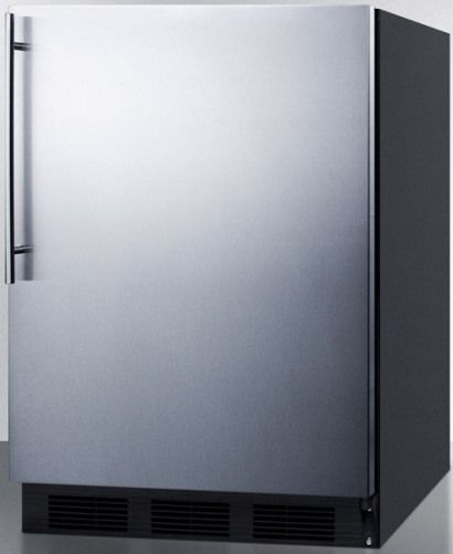 Summit FF63BBISSHV Built-in Undercounter All-refrigerator for Residential Use with Automatic Defrost, Stainless Steel Wrapped Door and Professional Thin Handle, Black Cabinet, 5.5 Cu.Ft. Capacity, RHD Right Hand Door Swing, Hidden evaporator, One piece interior liner, Adjustable glass shelves, Fruit and vegetable crisper (FF-63BBISSHV FF 63BBISSHV FF63BBISS  FF63BBI FF63B FF63)