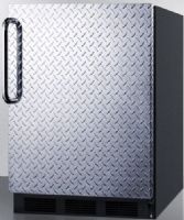 Summit FF63BDPL Freestanding Counter Height All-refrigerator for Residential Use with Automatic Defrost, Diamond Plate Door and Professional Towel Bar Handle, Black Cabinet, 5.5 Cu.Ft. Capacity, RHD Right Hand Door Swing, Adjustable glass shelves, Door storage, Wine shelf, Fruit and vegetable crisper, Hidden evaporator, One piece interior liner (FF-63BDPL FF 63BDPL FF63B FF63) 