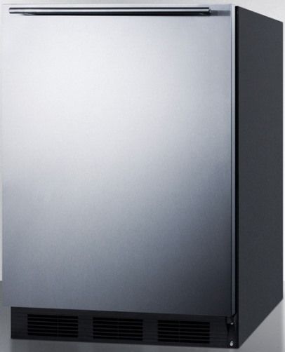 Summit FF63BSSHH Freestanding Counter Height All-refrigerator for Residential Use with Automatic Defrost, Stainless Steel Door and Professional Horizontal Handle, Black Cabinet, 5.5 Cu.Ft. Capacity, Reversible door, RHD Right Hand Door Swing, Adjustable glass shelves, Door storage, Wine shelf, Fruit and vegetable crisper, Hidden evaporator (FF-63BSSHH FF 63BSSHH FF63BSS FF63B FF63)