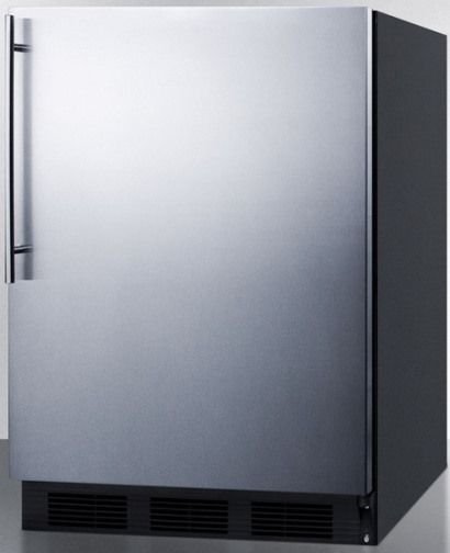 Summit FF63BSSHV Freestanding Counter Height All-refrigerator for Residential Use with Automatic Defrost, Stainless Steel Door and Professional Thin Handle, Black Cabinet, 5.5 Cu.Ft. Capacity, RHD Right Hand Door Swing, Adjustable glass shelves, Door shelves, Wine shelf, Crisper drawer, Hidden evaporator, One piece interior liner, Interior light (FF-63BSSHV FF 63BSSHV FF63BSS FF63B FF63)