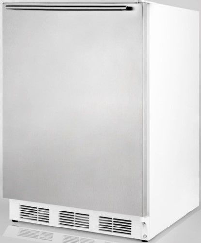Summit FF67SSHHADA ADA Compliant Commercially Approved Freestanding All-refrigerator with Stainless Steel Door and Professional Horizontal Handle, White Cabinet, Less than 24 inches wide with a full 5.5 c.f. capacity, Reversible door, RHD Right Hand Door Swing, Automatic defrost, Hidden evaporator, One piece interior liner (FF-67SSHHADA FF 67SSHHADA FF67SSHH FF67SS FF67 FF6)