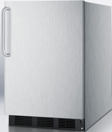 Summit FF6B7CSS Commercially Approved Built-in Undercounter All-refrigerator in Complete Stainless Steel, 5.5 cu.ft. capacity, Hidden evaporator, One piece interior liner, Automatic defrost, Adjustable glass shelves, Fruit and vegetable crisper, Door storage, Interior light, 3 Full Door Shelf Quantity, 45.25