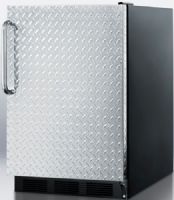 Summit FF6B7DPL Commercially Approved All-refrigerator with Black Cabinet and Diamond Plate Door, Less than 24 inches wide with a full 5.5 cu.ft. capacity, Professional towel bar handle, Automatic defrost, Adjustable thermostat, Hidden evaporator, One piece interior liner, Adjustable glass shelves, Fruit and vegetable crisper, Door storage (FF-6B7DPL FF 6B7DPL FF6B7 FF6B FF6) 