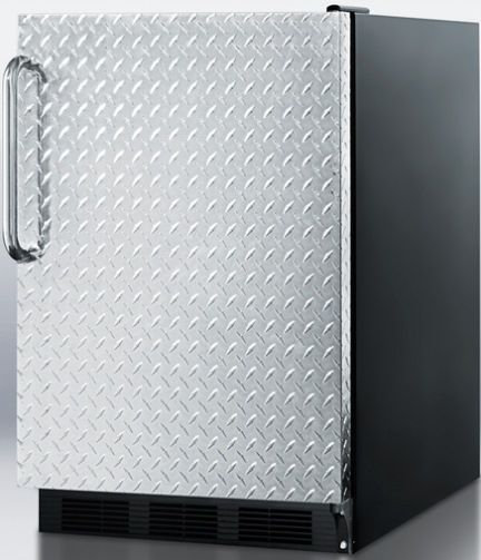 Summit FF6BBI7DPL Commercially Approved Built-in Undercounter All-refrigerator with Diamond Plate Wrapped Door, Black Cabinet, 5.5 cu.ft. capacity, RHD Right Hand Door Swing, Our unique 24