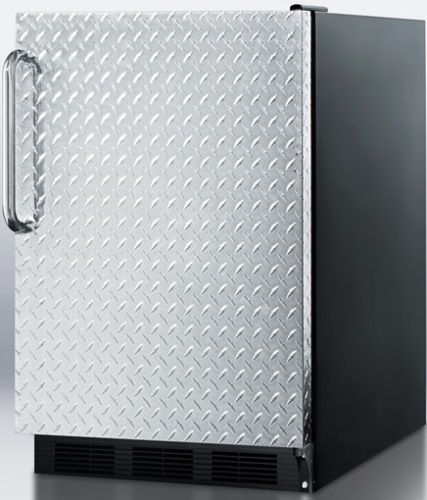 Summit FF6BBI7DPLADA ADA Compliant Commercially Approved Built-in Undercounter All-refrigerator with Diamond Plate Wrapped Door, Black Cabinet, 5.5 cu.ft. capacity, RHD Right Hand Door Swing, Our unique 24