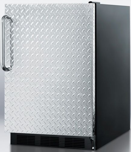 Summit FF6BBIDPLADA ADA Compliant Built-in Undercounter All-refrigerator with Diamond Plate Wrapped Door and Towel Bar Handle, Black Cabinet, Less than 24 inches wide with a full 5.5 c.f. capacity, RHD Right Hand Door Swing, Automatic defrost, Hidden evaporators, One piece interior liner, Adjustable glass shelves (FF-6BBIDPLADA FF 6BBIDPLADA FF6BBIDPL FF6BBI FF6B FF6)