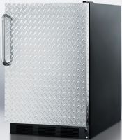 Summit FF6BDPLADA ADA Compliant Freestanding Counter Height All-refrigerator with Diamond Plate Wrapped Door, Black Cabinet, Less than 24 inches wide with a full 5.5 c.f. capacity, Reversible door, RHD Right Hand Door Swing, Professional handle, Automatic defrost, Hidden evaporator, One piece interior liner, Adjustable glass shelves (FF-6BDPLADA FF 6BDPLADA FF6BDPL FF6B FF6) 