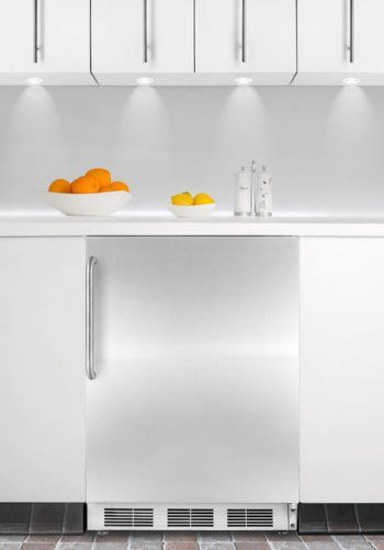 Summit FF6BI7SSTBADA ADA Compliant Commercially Approved Built-in Undercounter All-refrigerator with Stainless Steel Door and Professional Towel Bar Handle, White Cabinet, Less than 24 inches wide with a full 5.5 c.f. capacity, RHD Right Hand Door Swing, Automatic defrost, Hidden evaporator, One piece interior liner (FF-6BI7SSTBADA FF 6BI7SSTBADA FF6BI7SSTB FF6BI7SS FF6BI7 FF6BI FF6)