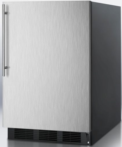 Summit FF6BSSHV Freestanding Refrigerator with Auto Defrost, Stainless Steel Door and Thin Handle, Black Cabinet, 5.5 cu.ft. capacity, Less than 24 inches wide to fit tight spaces, Adjustable glass shelves, Hidden evaporator, One piece interior liner, Crisper drawer, Door shelves, Interior light, Adjustable thermostat, UPC 761101025087 (FF-6BSSHV FF 6BSSHV FF6BSS FF6B FF6)