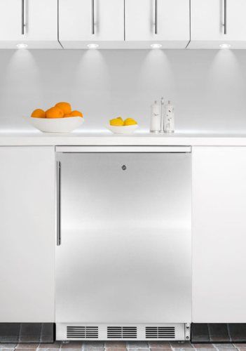 Summit FF6LBISSHV Built-in Undercounter Refrigerator with Stainless Steel Door, Thin Handle and Front Lock Included, White Cabinet, Less than 24 inches wide with a generous 5.5 c.f. of storage capacity, Automatic defrost, Adjustable glass shelves, Crisper drawer, Door shelves, One piece interior liner, Hidden evaporator, UPC 761101025612 (FF-6LBISSHV FF 6LBISSHV FF6LBISS FF6LBI FF6L FF6)