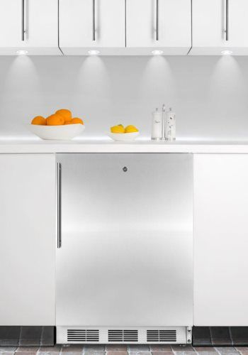 Summit FF6LBISSHVADA ADA Compliant Built-in Undercounter All-refrigerator with Stainless Steel Door, Factory Installed Lock and Professional Thin Vertical Handle, White Cabinet, Less than 24 inches wide with a full 5.5 c.f. capacity, RHD Right Hand Door Swing, Professional handle, Automatic defrost, Hidden evaporator (FF-6LBISSHVADA FF 6LBISSHVADA FF6LBISSHV FF6LBISS FF6LBI FF6L FF6)