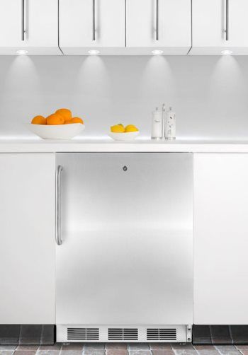Summit FF6LBISSTBADA ADA Compliant Built-in Undercounter All-refrigerator with Stainless Steel Door, Factory Installed Lockand Professional Towel Bar Handle, White Cabinet, Less than 24 inches wide with a full 5.5 c.f. capacity, RHD Right Hand Door Swing, Professional handle, Automatic defrost, Hidden evaporator, One piece interior liner (FF-6LBISSTBADA FF 6LBISSTBADA FF6LBISSTB FF6LBISS FF6LBI FF6L FF6)