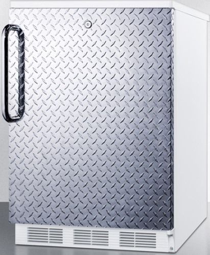 Summit FF6LDPL Freestanding Counter Height All-refrigerator for General Purpose Use with Automatic Defrost, Factory Installed Lock, Diamond Plate Wrapped Door and Professional Towel Bar Handle, White Cabinet, Full 5.5 cu.ft. capacity inside a convenient 24