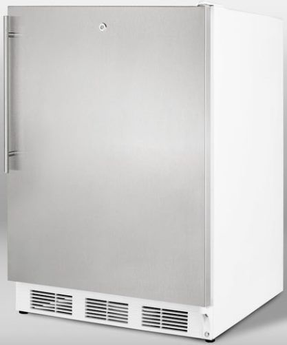 Summit FF6LSSHVADA ADA Compliant Freestanding Counter Height All-refrigerator with Factory Installed Lock, Stainless Steel Door and Professional Vertical Handle, White Cabinet, Less than 24 inches wide with a full 5.5 c.f. capacity, RHD Right Hand Door Swing, Automatic defrost, Hidden evaporator, One piece interior liner (FF-6LSSHVADA FF 6LSSHVADA FF6LSSHV FF6LSS FF6L FF6)