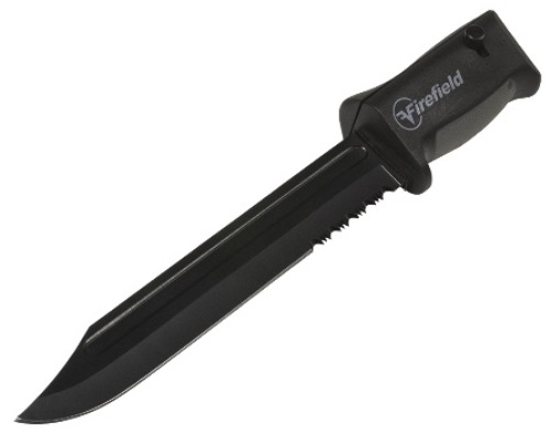 Firefield FF77001 Firefield BladeGunner; Six Inch Clip Point Blade with Smooth and Serrated Edge; Durable and Lightweight; Handheld or Weapons Mountable Works with Weaver or Picatinny Mount; Durable Polymer Handle with Grip Texture; Matte Black Finish; Blade Material: Stainless Steel Type 420; Handle Material: Thermoplastic Polymer and Thermoplastic Rubber; Blade Length, mm/in: 150.8 / 6; Dimensions, mm: 208 x 33 x 37; Weight, oz: 2.8; UPC 810119019738 (FF77001 FF-77001)