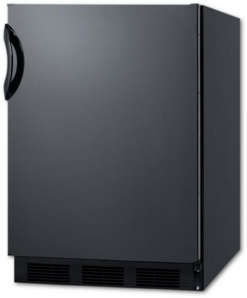Summit FF7BCOM Commercial Freestanding All-Refrigerator With Flat Door Liner, Glass Shelves, Automatic Defrost, And Black Exterior; Commercially approved, ETL-S listed to NSF-7 Standards for use in commercial establishments; Automatic defrost, reduced user maintenance with automatic defrost; One piece seamless interior liner, enjoy easy clean-up with a one piece liner that won't hold a mess in hidden crevices; (SUMMITFF7BCOM SUMMIT FF7BCOM SUMMIT-FF7BCOM)
