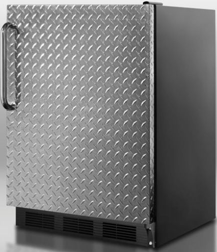 Summit FF7BDPL Commercially Approved Freestanding All-refrigerator with Auto defrost and Diamond Plate Wrapped Door, Black Cabinet, Less than 24 inches wide with a full 5.5 c.f. capacity, Diamond plate finish on door adds a modern look to any setting, Professional towel bar handle in polished stainless steel offers an easy grip with clean style (FF7-BDPL FF7 BDPL FF7BD FF7B)