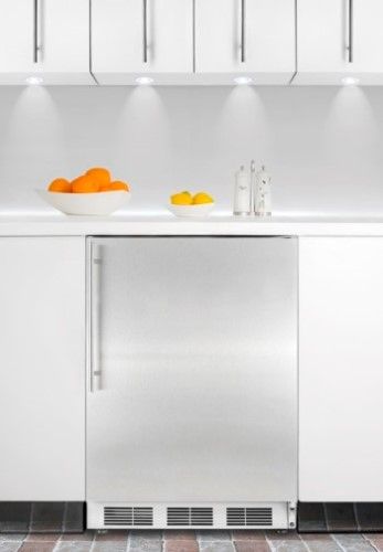Summit FF7BISSHVADA ADA Compliant Commercially Approved Built-in Undercounter All-refrigerator with Stainless Steel Door and Professional Thin Vertical Handle, White Cabinet, Less than 24 inches wide with a full 5.5 c.f. capacity, RHD Right Hand Door Swing, Automatic defrost, Adjustable glass shelves, Deep shelf space, One piece interior liner (FF-7BISSHVADA FF 7BISSHVADA FF7BISSHV FF7BISS FF7BI FF7)
