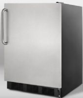 Summit FF7BSSTB Commercial Undercounter Refrigerator with Stainless Steel Door and Towel Bar Handle, Black, 5.5 cu.ft. Capacity, Automatic defrost, Less than 24 inches wide to fit tight spaces, Adjustable glass shelves, Hidden evaporator, One piece interior liner, Flat door liner, Deep shelf space, Interior light on rocker switch, Adjustable thermostat (FF7BSS FF7B FF7 FF7-BSSTB) 