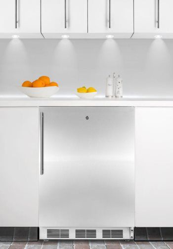 Summit FF7LBISSHVADA ADA Compliant Commercially Approved Built-in Undercounter All-refrigerator with Stainless Steel Door, Factory Installed Lock and Professional Thin Vertical Handle, White Cabinet, Less than 24 inches wide with a full 5.5 c.f. capacity, RHD Right Hand Door Swing, Automatic defrost, Adjustable glass shelves (FF-7LBISSHVADA FF 7LBISSHVADA FF7LBISSHV FF7LBISS FF7LBI FF7L FF7)