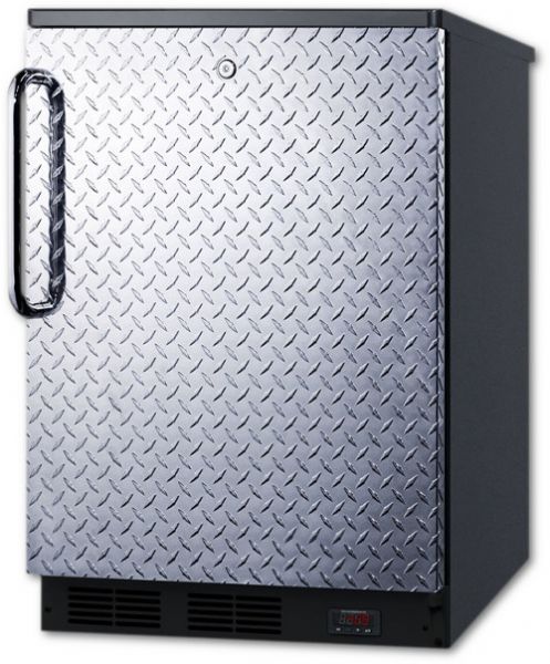 Summit FF7LBLBIPUBDPL Commercially Approved Built-in Beverage Cooler for Red Wine and Ale with Digital Thermostat, Factory Installed Lock, Diamond Plate Door and Towel Bar Handle, Black Cabinet, Less than 24 inches wide with a generous 5.5 c.f. of storage capacity, RHD Right Hand Door Swing, Automatic defrost (FF-7LBLBIPUBDPL FF 7LBLBIPUBDPL FF7LBLBIPUB FF7LBLBI FF7LBL FF7L FF7)