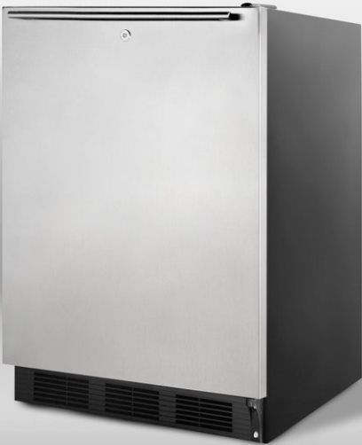 Summit FF7LBLSSHHADA ADA Compliant Commercially Approved Freestanding All-refrigerator with Factory Installed Lock, Stainless Steel Door, and Professional Horizontal Handle, Black Cabinet, Less than 24 inches wide with a full 5.5 c.f. capacity, Reversible door, RHD Right Hand Door Swing, Automatic defrost, Adjustable glass shelves (FF-7LBLSSHHADA FF 7LBLSSHHADA FF7LBLSSHH FF7LBLSS FF7LBL FF7L FF7)