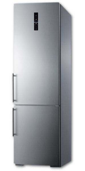 Summit FFBF181ES ENERGY STAR Certified European Counter Depth Bottom Freezer Refrigerator With Stainless Steel Doors, Platinum Cabinet, And Digital Controls For Each Section; ENERGY STAR certified, rated by the DOE to perform with more efficiency than federal standards require, saving your unit energy and you on higher utility costs; UPC 761101051840 (SUMMITFFBF181ES SUMMIT FFBF181ES SUMMIT-FFBF181ES)