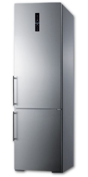 Summit FFBF181ESIM European Counter Depth Bottom Freezer Refrigerator With Icemaker, Stainless Steel Doors, Platinum Cabinet, And Digital Controls For Each Section; Bottom freezer, convenient design keeps all refrigerated storage at eye level for easier use; Fixed bottle door rack, lower door rack is ideal for storing tall condiments; Wine shelf, store bottles safely on an adjustable scalloped steel rack; UPC 761101053578 (SUMMITFFBF181ESIM SUMMIT FFBF181ESIM SUMMIT-FFBF181ESIM)
