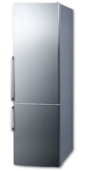 Summit FFBF246SSIM8 Frost-Free Bottom Freezer Refrigerator In Stainless Steel With Factory Installed 8 lb. Icemaker And Digital Controls; Factory installed 8 lb. icemaker included in the freezer compartment for added convenience; Stainless steel doors with a gentle curve offer a professional look for any kitchen; Generous capacity inside a counter deep 24