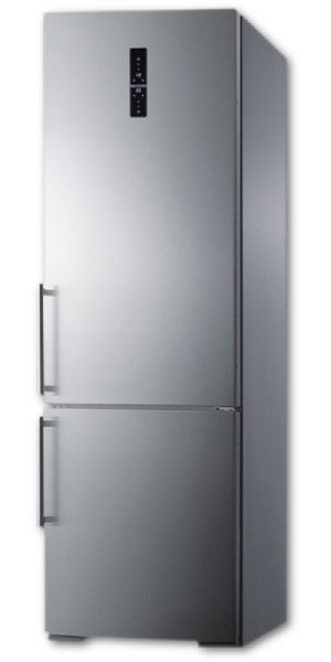 Summit FFBF249SSBI Built-In European Counter Depth Bottom Freezer Refrigerator With Stainless Steel Doors, Platinum Cabinet, And Digital Controls For Each Section; ENERGY STAR Certified, rated by the DOE to perform with more efficiency than federal standards require, saving your unit energy and you on higher utility costs; Wine Shelf, store bottles safely on an adjustable scalloped steel rack; UPC 761101054810 (SUMMITFFBF249SSBI SUMMIT FFBF249SSBI SUMMIT-FFBF249SSBI)