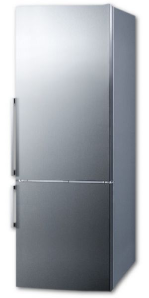 Summit FFBF286SS Frost-Free ENERGY STAR Certified Bottom Freezer Refrigerator In Stainless Steel With Digital Controls; Adjustable door storage, store tall bottles and condiments right on the door for convenient access; Wine shelf, scalloped steel shelf is ideal for keeping bottles safely in place; Two clear crispers, get the longest life and best taste out of produce by storing it in a convenient slide drawer; UPC 761101049502 (SUMMITFFBF286SS SUMMIT FFBF286SS SUMMIT-FFBF286SS)