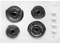 Frigidaire FFEC3005LW Coil Top 30" Electric Cooktop, White, Right Front 8" - 2100 Watts, Right Rear 6" - 1250 Watts, Left Front 6" - 1250 Watts, Left Rear 8" - 2100 Watts, Ready-Select Controls, Color-Coordinated Control Knobs, SpillSafe Drip Bowls, Right Side Control Location, Dimensions 30" W x 3" H x 21-1/2" D, UPC 057112990149 (FFE-C3005LW FFEC-3005LW FF-EC3005LW FFEC3005L FFEC3005) 
