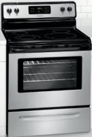 Frigidaire FFEF3018LM Freestanding Electric Range with 5.3 cu. ft. Capacity, 30" Size, 4 Radiant Elements, Extra-Large 12" Element, One-Touch Self Clean and Auto Shut-Off, Upswept Black Smoothtop Surface Type, 12"- 2,700 Watts Front Right Element, 9"/6"- 2500 Watts Front Left Element, 6"- 1250 Watts Rear Right Element, 6"- 1,250 Watts Rear Left Element, 5.3 cu. ft. Capacity, 2,600 Watts Baking Element, Silver Mist Color (FFEF 3018LM FFEF-3018LM FFEF3018-LM FFEF3018 LM) 