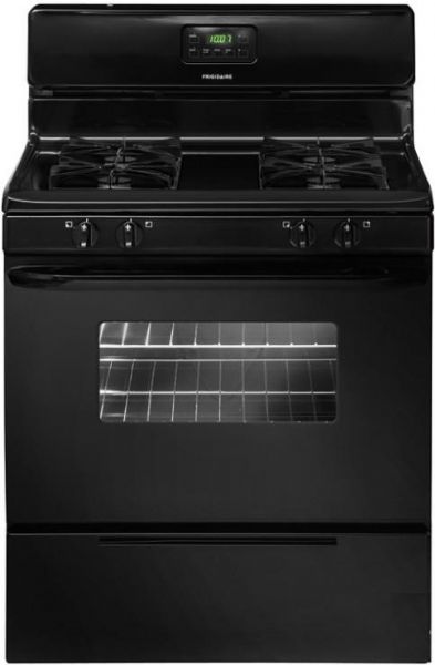 Frigidaire FFGF3013LB Freestanding Gas Range, 9,500 BTU Front Right and Left Burner, 9,500 BTU Rear Right and Left Burner, 4.2 Cu. Ft. Capacity, 18,000 BTU Baking Element, 18,000 BTU Broil Element, Free-Standing Installation Type, Gas Power Type, Membrane Interface, Plastic Knobs, Low and High Broil, Integrated with Bake Preheat, Steel Grate Material, Black Steel Gloss Grate Color (FFGF-3013LB FFGF 3013LB FFGF3013-LB FFGF3013 LB)