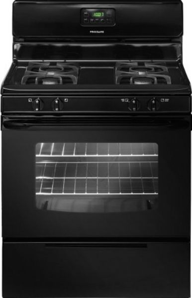 Frigidaire FFGF3017LB Freestanding Gas Range, 4.2 Cu. Ft. Capacity, 12,000 BTU Front Right Burner, 9,500 BTU Front Left Burner, 5,000 BTU Rear Right Burner, 9,500 BTU Rear Left Burner, Membrane Interface, Plastic Knobs, Low and High Broil, Integrated with Bake Preheat, 18,000 BTU Baking Element and Broil Element, Vari-Broil High/Low Broiling System, 2 Standard Rack Configuration, Manual Clean Cleaning System, Black Color (FFGF3017LB FFGF3017-LB FFGF3017 LB FFGF-3017LB FFGF 3017LB)
