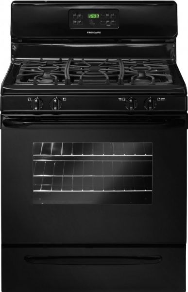 Frigidaire FFGF3027LB Freestanding Gas Range with 4 Sealed Burners Including Low Simmer, 5.0 cu. ft. Capacity, 16,000 BTU Front Right Burner, 12,000 BTU Front Left Burner , 5,000 BTU Rear Right Burner, 9,500 BTU Rear Left Burner, 18,000 BTU Baking Element, 18,000 BTU Broil Element, Membrane Interface, Plastic Knobs, Low and High Broil, Integrated with Bake Preheat, 2, 3 Hours Self-Clean, UPC 012505505805, Black Finish (FFGF3027LB FFGF-3027LB FFGF 3027LB FFGF3027-LB FFGF3027 LB)