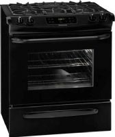 Frigidaire FFGS3025LB Slide-In Gas Range, Membrane Interface, Low and High Broil, Integrated with Bake Preheat, 15000 BTU Front Right Burner, 9,500 BTU Front Left Burner, 5,000 BTU Rear Right Burner, 9,500 BTU Rear Left Burner, 4.2 cu. ft. Capacity, 18,000 BTU Baking Element, Even Cooking Baking System, 11,500 BTU Broil Element, 2, 3 Hours - Scroll thru Self-Clean, 12 hrs. Timed Shut-off, Black Color (FFGS3025LB FFGS-3025LB FFGS 3025LB FFGS3025-LB FFGS3025 LB) 