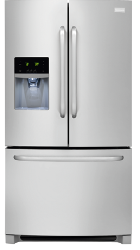 Frigidaire FFHB2740PS 27.2 Cu. Ft. French Door Refrigerator, Adjustable Interior Storage, PureSource Ultra Ice & Water Filtration, Sliding SpillSafe Glass Shelves, Full-Width Cool-Zone Drawer, Dual Ice Ready, Effortless Glide Freezer Drawers, Frost Free: Yes, Annual Energy (kWH): 717, Condenser Type: Dynamic, Sound Package: Quiet Pack, Water Inlet Location: Left Rear Bottom, Shipping Weight (lbs): 365, Product Weight (lbs): 352, Power Type: Electric (FFHB2740PS FF-HB2740PS)