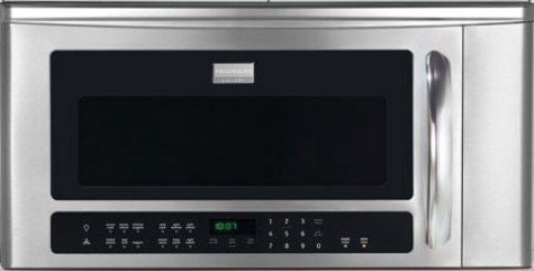 Frigidaire FGBM185KF Gallery Series Over-the-Range Microwave Oven with 350 CFM Venting System, 1.8 Cu. Ft. Capacity, 9 Auto Cook Options, 7 User Preference Options, 1,000 Watts Cooking Power, 2-Speed Hidden Vent 350 / 150 CFM Air Circulation, Hi / Low 2-Level Light, 120V / 60Hz / 15 Amps Voltage Rating, 1.65 kW Connected Load at 120V, 14.3 Amps at 120V, Effortless Sensor Cooking, Bottom Controls, Keep Warm, Auto-Start Heat Sensor (FGBM-185KF FGBM 185KF FGBM185-KF FGBM185 KF)