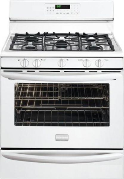 Frigidaire FGGF3054KW Gallery Series Freestanding Gas Range with 5 Sealed Burners, 5.0 cu. ft,, 2, 3, 4 Hours Scroll thru Self-Clean, 6 hours Timed Shut-off, 17,000 BTU Front Right Burner, 9,500 BTU Front Left Burner, 5,000 BTU Rear Right Burner, 15,000 BTU Rear Left Burner, Oval, 9,500 BTU Center Burner, Cast Iron - Included Griddle, 18,000 BTU Bake Element, 13,500 BTU Broil Element (FGGF-3054KW FGGF 3054KW FGGF3054 KW FGGF3054-KW)