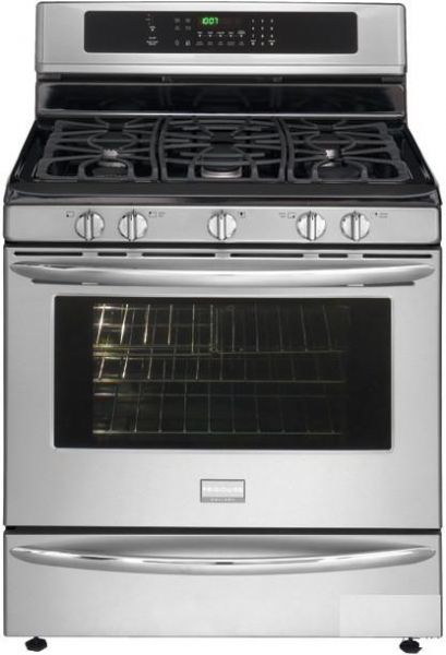 Frigidaire FGGF3056KF Gallery Series Freestanding Gas Range with 5 Sealed Burners, 17,000 BTU Front Right Burner, 9,500 BTU Front Left Burner, 5,000 BTU Rear Right Burner, 15,000 BTU Rear Left Burner, Oval 9,500 BTU Center Burner, Deep Sump Surface Type, Continuous Grates, Cast Iron Grate Material, Black Matte Grate Color, 5.0 Cu. Ft. Capacity, 18,000 BTU Bake Element, Even Baking Technology Baking System, 13,500 BTU Broil Element (FGGF-3056KF FGGF 3056KF FGGF3056-KF FGGF3056 KF)