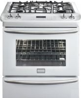 Frigidaire FGGS3075KW Gallery Premier Series 30" Slide-in Gas Range, 4.2 Cu. Ft. Oven Capacity, 1.4 Cu. Ft. Drawer Capacity, 11,500 BTU Even Broil, Black Matte Finish Continuous Cast Iron Grates, SpaceWise Half Rack Keep Warm Drawer, Auto Shut-Off, Quick Clean Options, Convection Conversion, Effortless Oven Rack, Low-Simmer Burner, Even Baking Technology, SpaceWise Half Rack, Delay Start, Extra-Large Window, White Color (FGGS-3075KW FGGS 3075KW FGGS3075-KW FGGS3075 KW) 