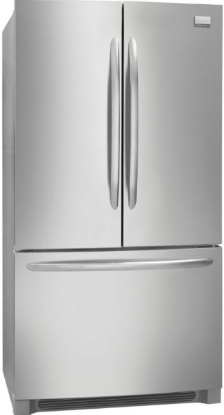 Frigidaire FGHG2344MF Gallery Series Counter-Depth French Door Refrigerator with 4 SpillSafe Glass Shelves, 22.6 Cu. Ft. Total Capacity, 15.7 Cu. Ft. Refrigerator Capacity, 6.9 Cu. Ft. Freezer Capacity, 1 Cool Zone Store-More Full-Width Drawer, 2 Clear Crisper Drawer, 2 Humidity Controls, 2 Half-Gallon / 2-Liter Clear Fixed Door Bins, 2 Two-Gallon Clear Adjustable Door Bins, Stainless Steel Finish, UPC 012505699726 (FGHG2344MF FGHG-2344MF FGHG 2344MF FGHG2344 MF FGHG2344-MF)