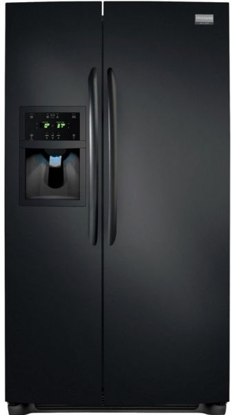 Frigidaire FGUS2635LE Gallery Series Side By Side Refrigerator, 26 cu. ft. Capacity, 16.5 cu. ft. Fresh Food Capacity, 9.5 cu. ft. Freezer Capacity, Adjustable Front Rollers, Hidden Door, Hinge Covers, Tall Door Door Design, Smooth Door Finish, Curved Door Door Style, Textured Cabinet Finish, Side-Mount Ice Maker Type, Tall, Single Paddle Dispenser Type, Black LCD Display Dispenser Controls Style & Color, 18.7 Shelf Area, Ebony Black Color (FGUS-2635LE FGUS 2635LE FGUS2635-LE FGUS2635 LE)