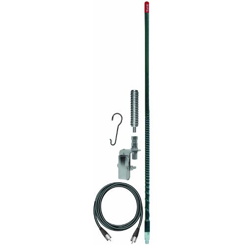 Firestik Model KW364A8A-B 3 foot, 300 Watt Single Mirror Mount CB Antenna Kit; 1 Fiberglass Antenna; 1 Mirror Mount with SO239 Connection; 18' Coax Cable with 2 PL259 Connectors; 1 Shock Spring; 1 Microphone Hanger; UPC 716414300000 (3 FOOT 300 WATT TRIM TO TUNE FIBERGLASS SINGLE MIRROR MOUNT CB ANTENNA KIT IN BLACK FIRESTIK-KW364A8A-B FIRESTIK KW364A8A-B FIREKW364A8AB)