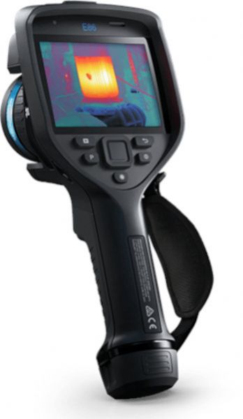 FLIR 78511-1301 Model E86-14 Advanced Thermal Imaging Camera with Laser Distance Measurement, Intelligent AutoCal Optics, and Streamlined Reporting; Laser Distance Measurement, The laser distance meter aids in quick, precise autofocusing and provides data for on-screen area measurement (m2 or ft2); UPC: 845188022662 (FLIR785111301 FLIR 78511-1301 E86-14 THERMAL)