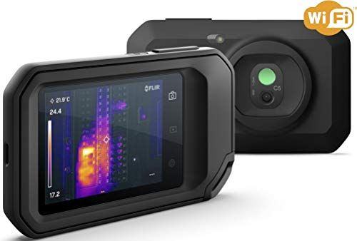 FLIR 89401-0202 Model C5 Compact Professional Thermal Camera with MSX and WiFi, 160x120 Pixels IR Sensor, 3.5 in. Integrated Touchscreen Display, 5-megapixel Visual Camera, 9Hz Image Frequency, Thermal sensitivity/NETD Less than 70 mK, 54x42 degrees Field of View, 814 um Spectral Range, Designed to Withstand a 6.6 ft Drop, UPC 845188021832 (894010202 89401 0202 FLIRC5 FLIR-C5)