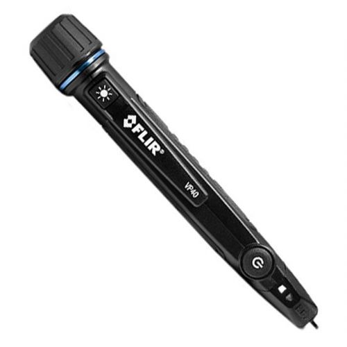 FLIR VP40 True-RMS Non-Contact AC Voltage Detector and Flashlight, 90 to 1000V AC; High-quality, durable design for safety and long-term, trouble-free operation; Detect voltage in latest safety outlets; Detect voltage in electrical systems in large industrial facilities and residential low-voltage installations; Never miss voltage presence with tactile vibration and LED alarms, even in dark or noisy areas; Durable to withstand 3 m drop; UPC: 793950400401 (FLIRVP40 FLIR VP40 VOLTAGE DETECTOR) 