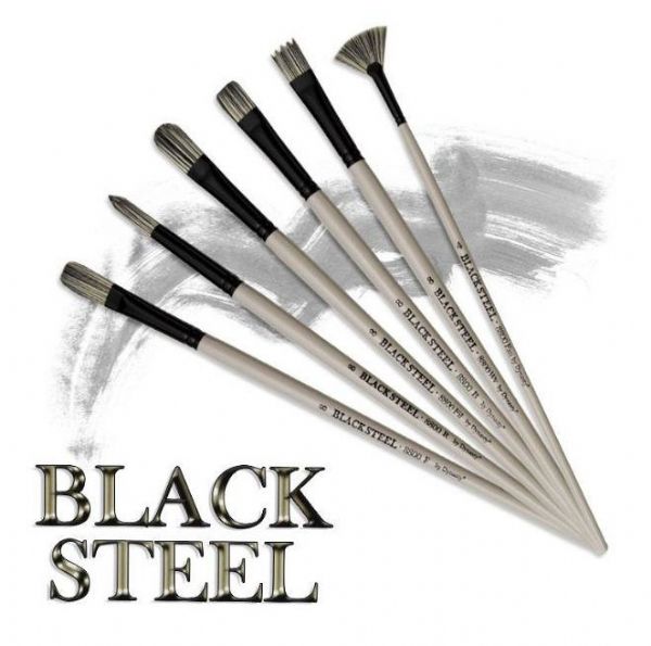 Dynasty FM22830 Black Steel Synthetic Oil/Acrylic Brush Filbert 1; These long brushes feature the strength of bristle in a super strong synthetic; Strong enough to push heavy body mediums yet flexible enough for fluid stroke work; Water-resistant, matte slate gray barrels with anti-glare, matte black, chrome plated, double crimped Hollander ferrules; Series 8800; Filbert, size 1; Shipping Weight 0.02 lb; UPC 018376228300 (DYNASTYFM22830 DYNASTY-FM22830 BLACK-STEEL-FM22830 ARTWORK)